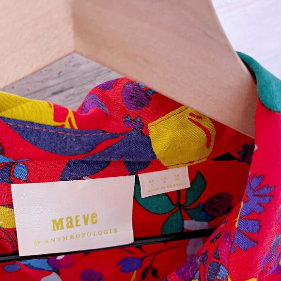 Anthropologie MAEVE Blithe Button Down Shirt Red Fruit Floral Challis Womens 4 - Picture 6 of 9